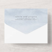 Dusty Blue Gold Greenerity Blätter Elegante Weddin All In One Einladung (Rückseite)