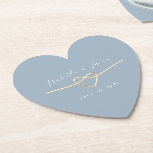 Dusty Blue Gold Heart Wedding Drink Untersetzer (angewinkelt)