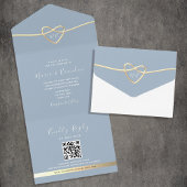 Dusty Blue Gold Hochzeit Einladung mit QR Code