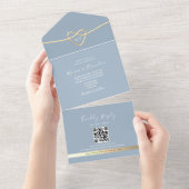 Dusty Blue Gold Hochzeit Einladung mit QR Code (Abreißen)
