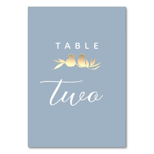 Dusty Blue Gold Lovebirds Tischnummer (Vorderseite)