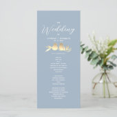Dusty Blue Gold Lovebirds Wedding Programm (Stehend Vorderseite)