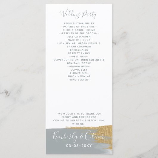 Dusty Blue Gold Minimalistisch Calligrafy Wedding Programm (Rückseite)