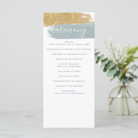 Dusty Blue Gold Minimalistisch Calligrafy Wedding Programm (Stehend Vorderseite)