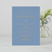 Dusty Blue & Gold Moderne Hochzeit Folieneinladung (Stehend vorne)