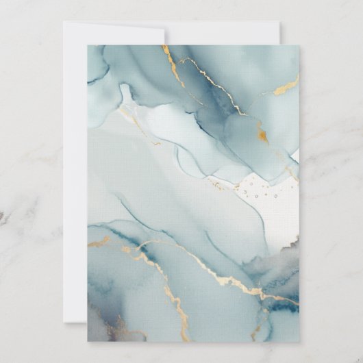 Dusty Blue Gold Moderne Romantische Aquamarine Bea Einladung (Rückseite)