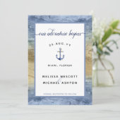 Dusty Blue Gold Nautical Navy Event Hochzeit Save The Date (Stehend Vorderseite)