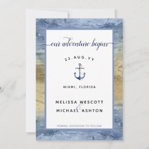 Dusty Blue Gold Nautical Navy Event Hochzeit Save The Date