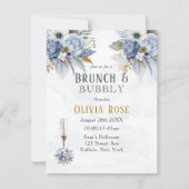 Dusty Blue Gold Peony Chic Brunch & Bubbly Einladu Einladung (Vorderseite)