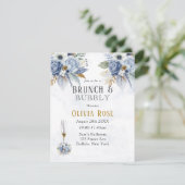 Dusty Blue Gold Peony Chic Brunch & Bubbly Einladu Einladung (Stehend Vorderseite)