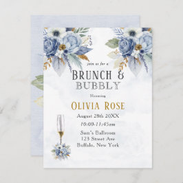 Dusty Blue Gold Peony Chic Brunch & Bubbly Einladu Einladung