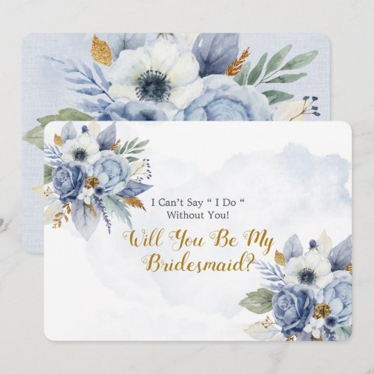 Dusty Blue Gold Peony wird meine Bridesmaid sein Einladung (Vorne/Hinten)