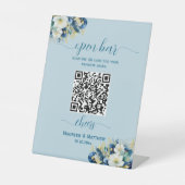 Dusty Blue Gold QR Code Wedding Open Bar Menu Sockelschild (Vorderseite)