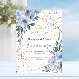 Dusty Blue Gold Quinceañera Save The Date