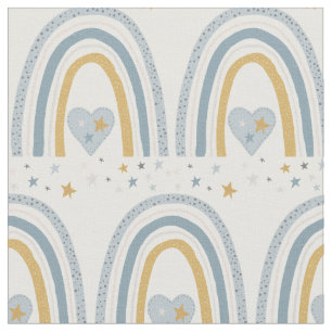 Dusty Blue Gold Rainbow Stars Baby Kinderzimmer Stoff