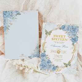 Dusty Blue Gold Rose 16 . Geburtstag Geburtstag Einladung