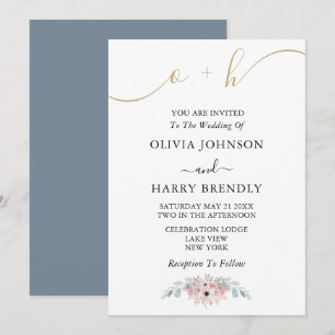 Dusty Blue Gold Rustic Eucalyptus Wedding Einladun Einladung