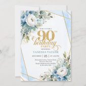 Dusty blue gold script frame modern 90th birthday  einladung (Vorderseite)