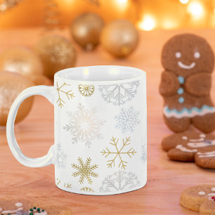 Dusty Blue & Gold Snowflake Winter Tasse