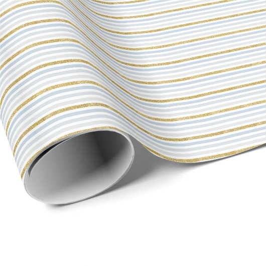 Dusty Blue & Gold Strip Wrapping Paper Geschenkpapier (Rolleneckpunkt)