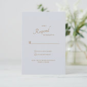 Dusty Blue Gold Text Wedding RSVP Karte (Stehend Vorderseite)