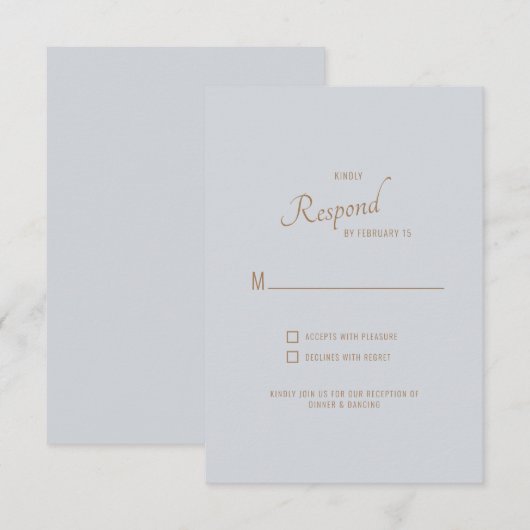 Dusty Blue Gold Text Wedding RSVP Karte (Vorne/Hinten)