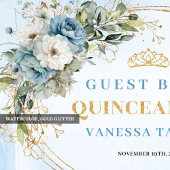 Dusty Blue Gold Tiara Mis Quince Guest Book Gästebuch
