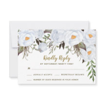 Dusty Blue Gold Vintag Floral Wedding RSVP Cards