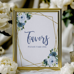 Dusty Blue Gold Watercolor Blumenfavoriten Zeichen Poster