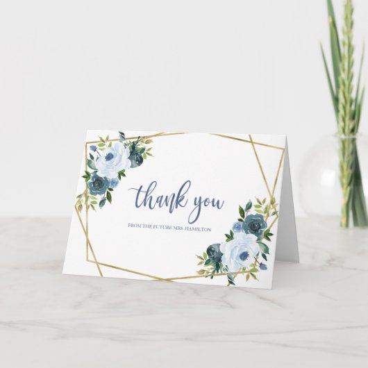 Dusty Blue Gold Watercolor Brautparty Vielen Dank Karte (Vorderseite)