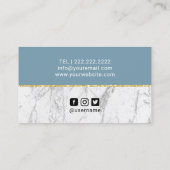 Dusty Blue Gold & White Marmor Moderner Schönheits Visitenkarte (Rückseite)