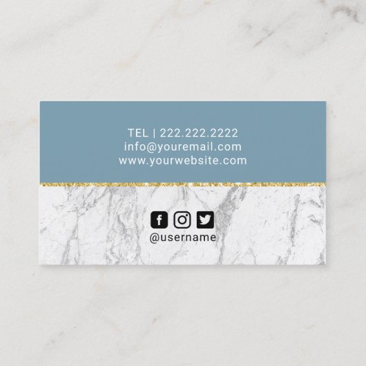 Dusty Blue Gold & White Marmor Moderner Schönheits Visitenkarte (Rückseite)