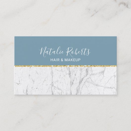 Dusty Blue Gold & White Marmor Moderner Schönheits Visitenkarte (Vorderseite)