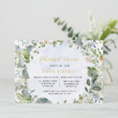 Dusty Blue Gold Wildblumen Probe Dinner Einladung (Stehend Vorderseite)