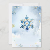 Dusty Blue Gold Winter Snowflake Babydusche Einladung (Rückseite)