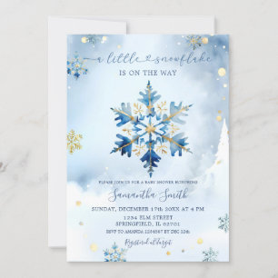 Dusty Blue Gold Winter Snowflake Babydusche Einladung