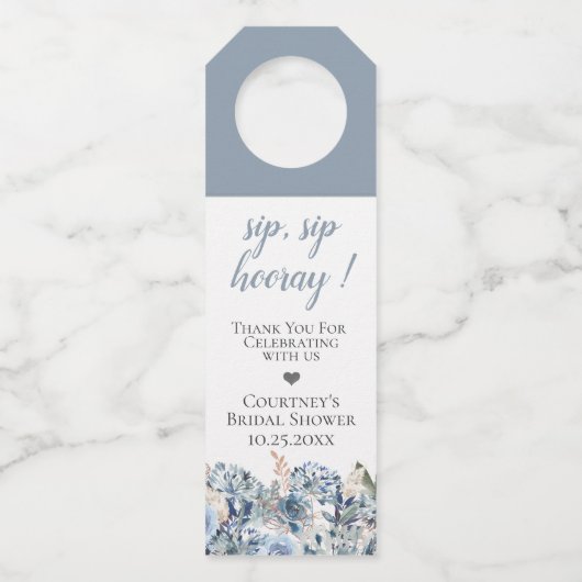 Dusty Blue Golden Botanical Flaschenanhänger (Vorderseite)