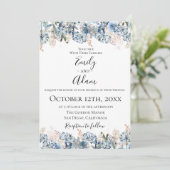 Dusty Blue Golden Botanical Wedding Einladung (Stehend Vorderseite)