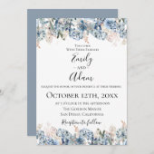 Dusty Blue Golden Botanical Wedding Einladung (Vorne/Hinten)