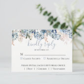 Dusty Blue Golden Botanical Wedding RSVP Card Karte (Stehend Vorderseite)