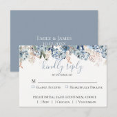 Dusty Blue Golden Botanical Wedding RSVP Card Karte (Vorne/Hinten)