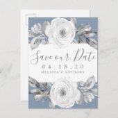 Dusty Blue Gray Floral Diamond Save the Date Ankündigungspostkarte (Vorne/Hinten)