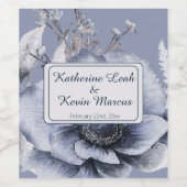 Dusty Blue Gray Floral Wedding Weinetikett (Einzelnes Label)