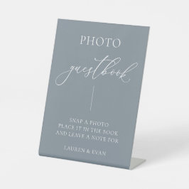 Dusty Blue Gray Minimalistisch Foto Guestbook Sockelschild