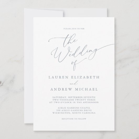 Dusty Blue Gray Minimalistisch Hochzeitseinladung Einladung (Vorderseite)