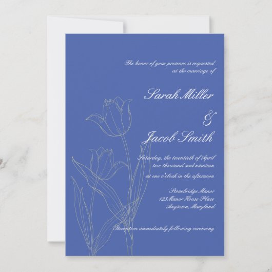 Dusty Blue & Gray Minimalistisch Tulip Wedding Einladung (Vorderseite)