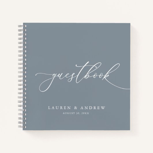 Dusty Blue Gray Minimalistisch Wedding Guestbook Notizblock (Vorderseite)