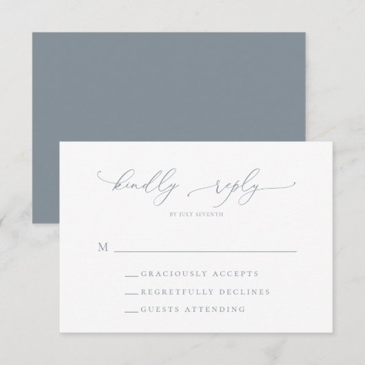 Dusty Blue Gray Minimalistisch Wedding RSVP Card Karte (Vorne/Hinten)