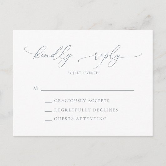 Dusty Blue Gray Minimalistisch Wedding RSVP Postca Postkarte (Vorderseite)