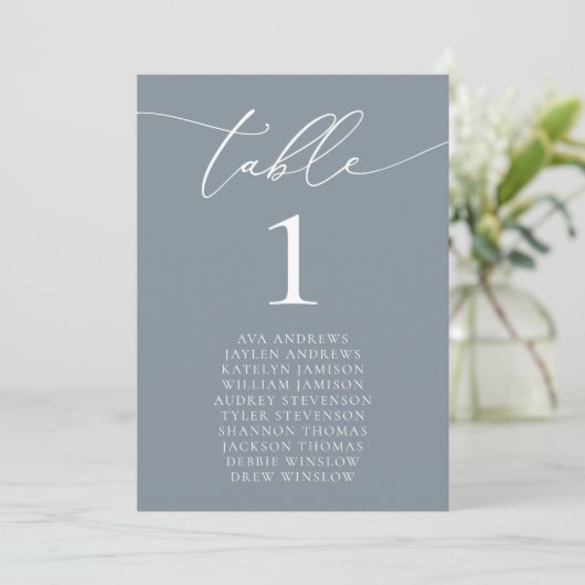Dusty Blue Gray Minimalistisch Wedding Table Einladung (Stehend Vorderseite)